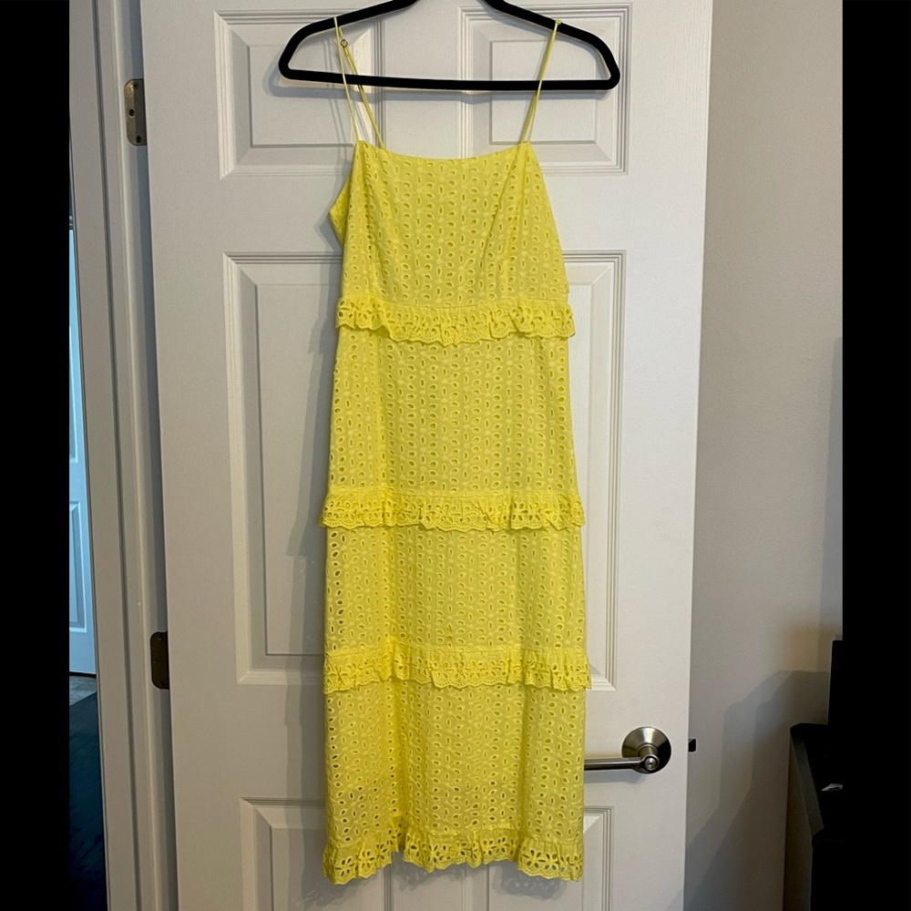 Lush Yellow Eyelet Midi Dress